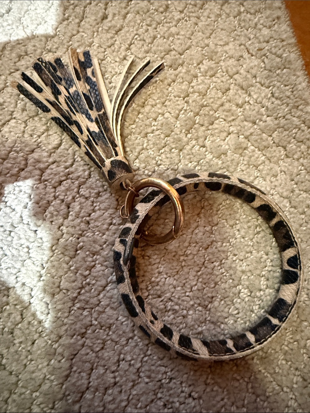Leopard Print Tassel Wristlet Key Ring - Beige/Black